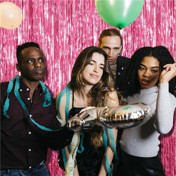 Pink Tinsel Backdrop 2 Pack Party Decorations Foil Fringe Birthday Photo Booth - Picture 7 of 8